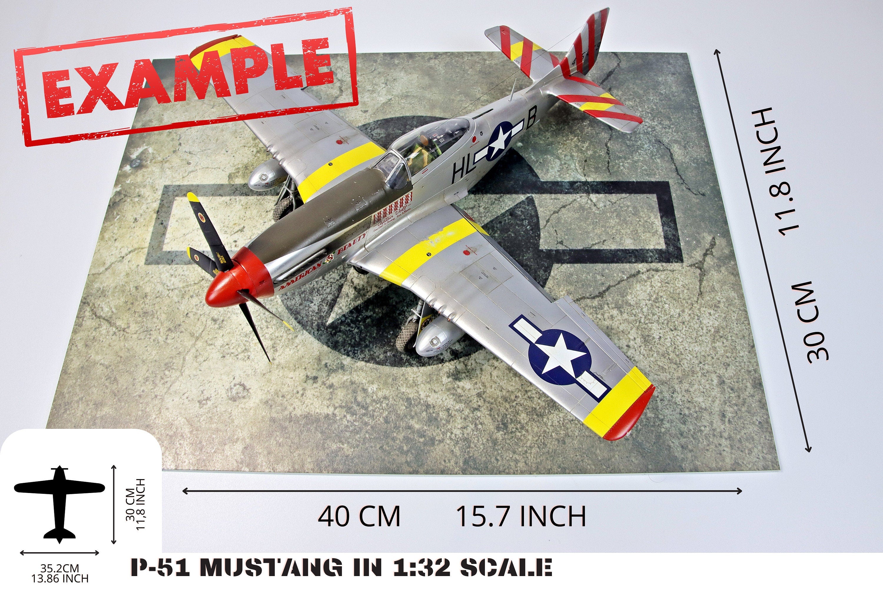 Display Base For A Model, World War II US Aircraft Military Insignia Markings On A Concrete Background, HD Quality Print On Foamex