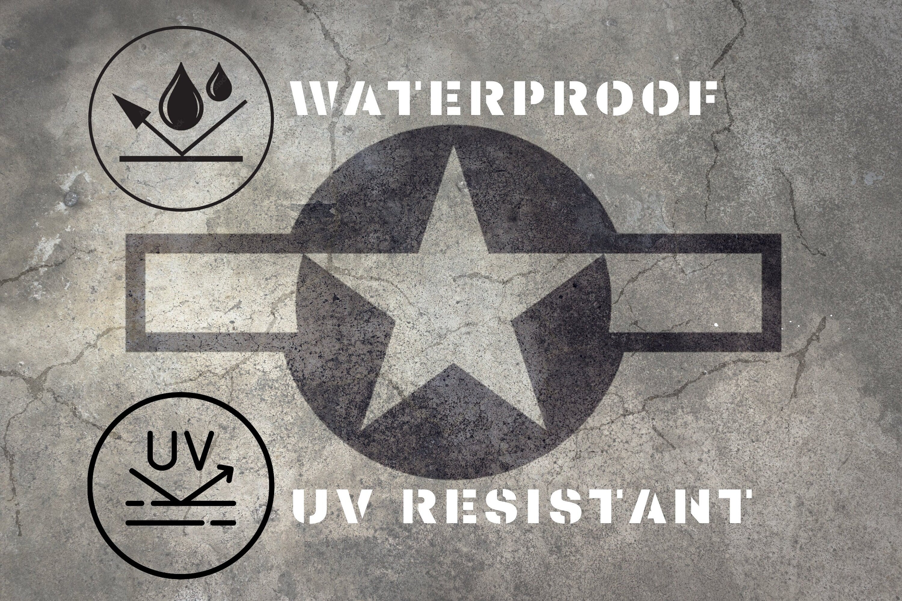 Display Base For A Model, World War II US Aircraft Military Insignia Markings On A Concrete Background, HD Quality Print On Foamex