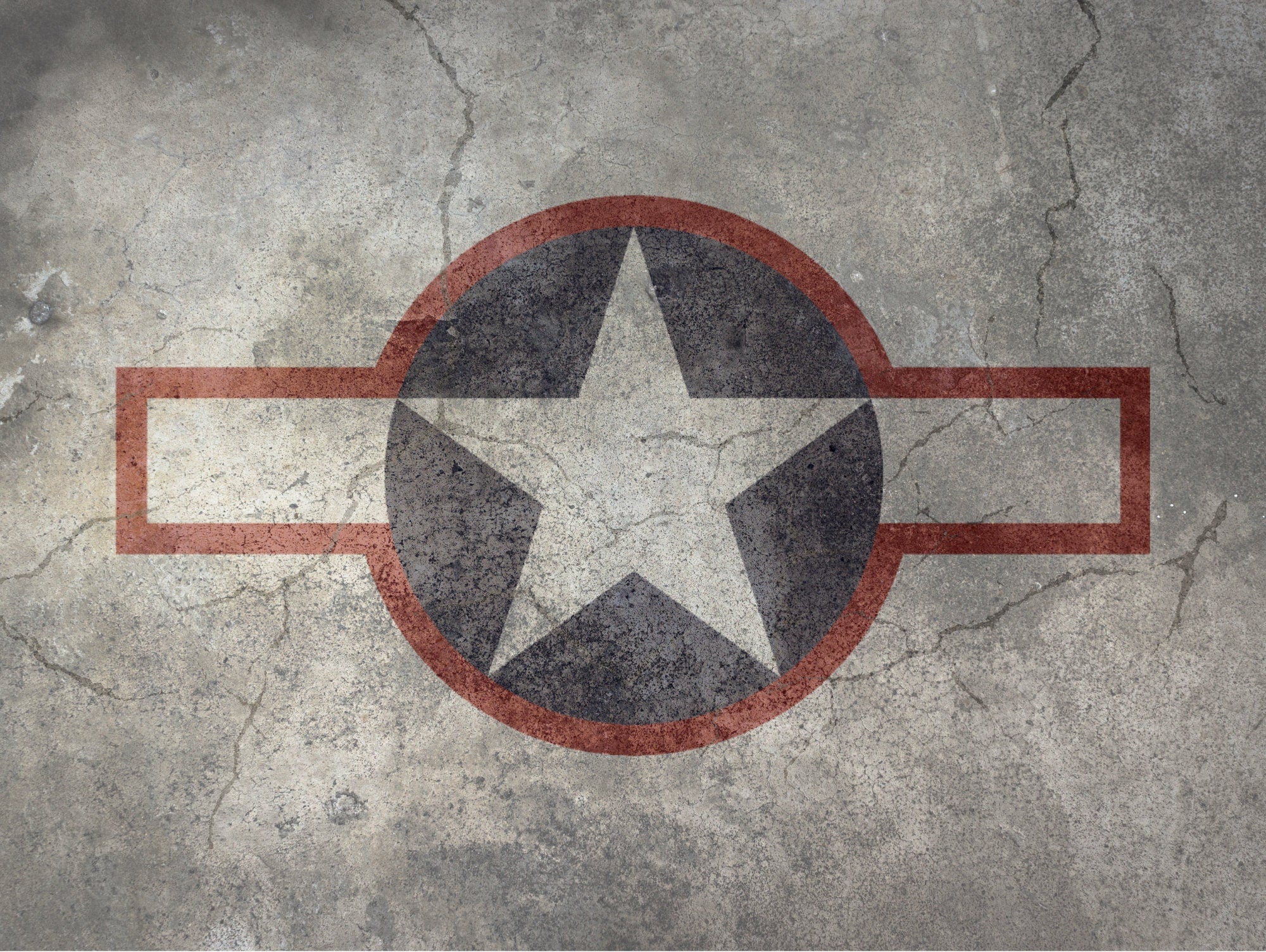 Display Base For A Model, World War II US Aircraft Military Insignia Markings On A Concrete Background, HD Quality Print On Foamex