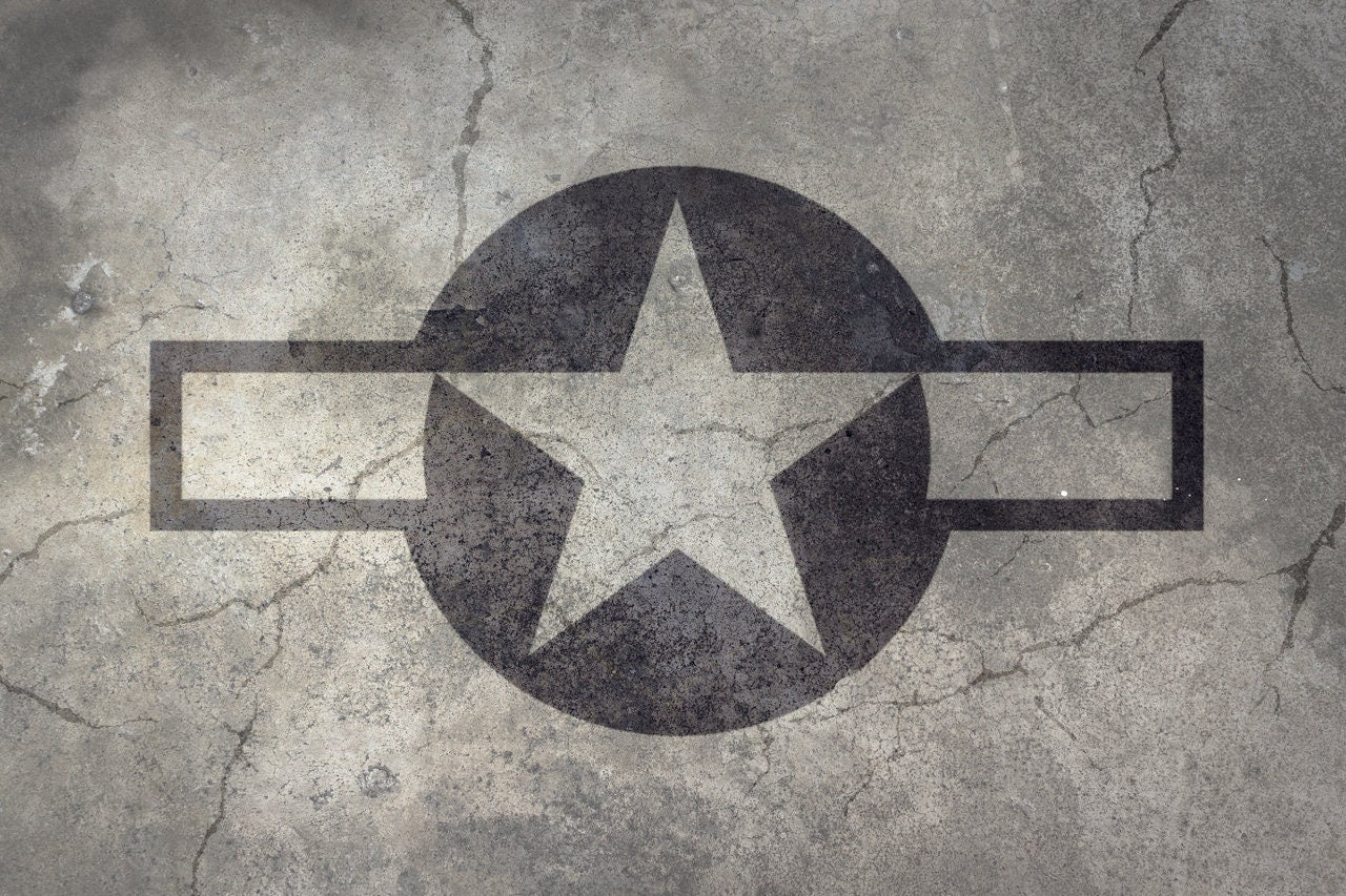 Display Base For A Model, World War II US Aircraft Military Insignia Markings On A Concrete Background, HD Quality Print On Foamex