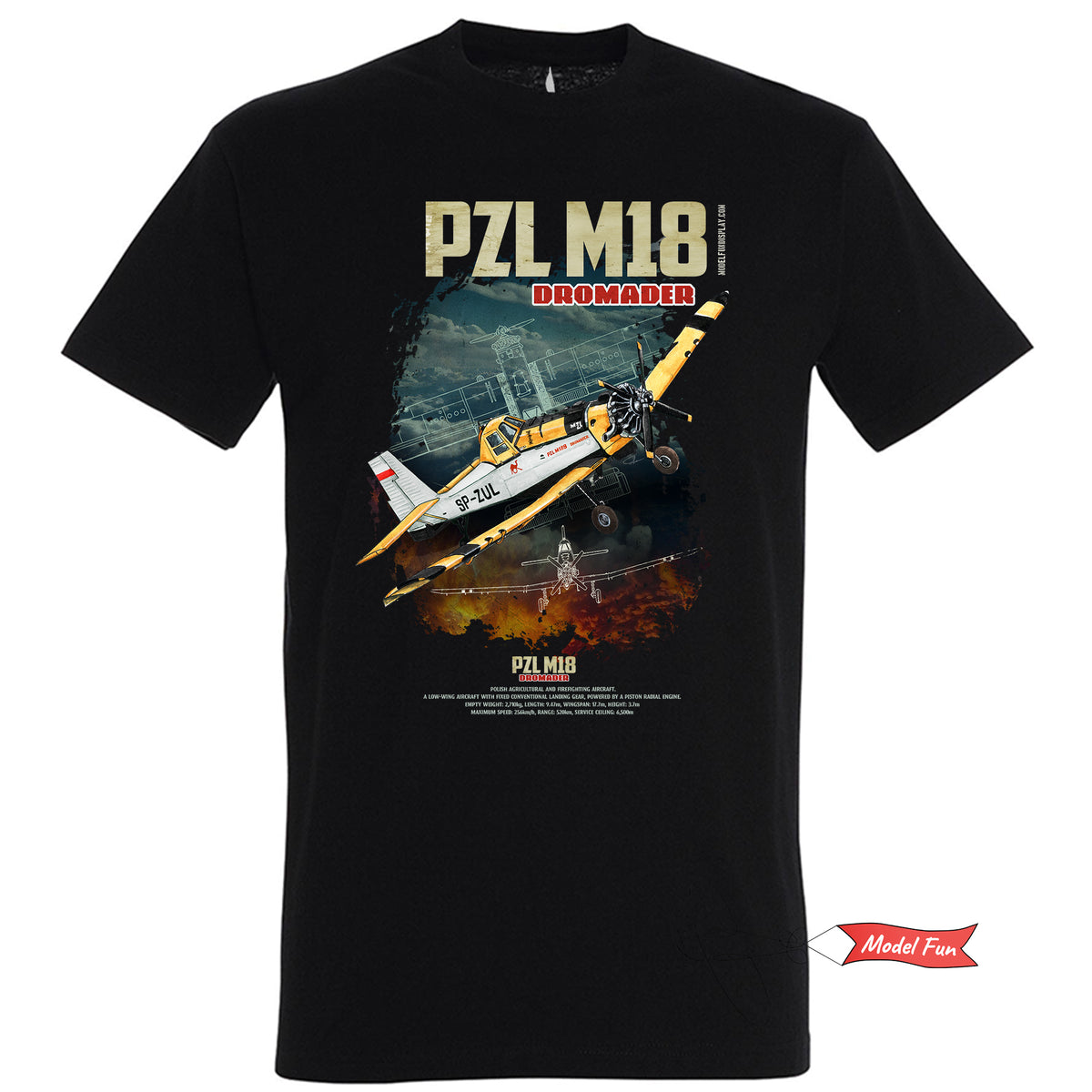 PZL M18 Dromader Aviation T-Shirt – Original Artwork by Wiktor Tabak