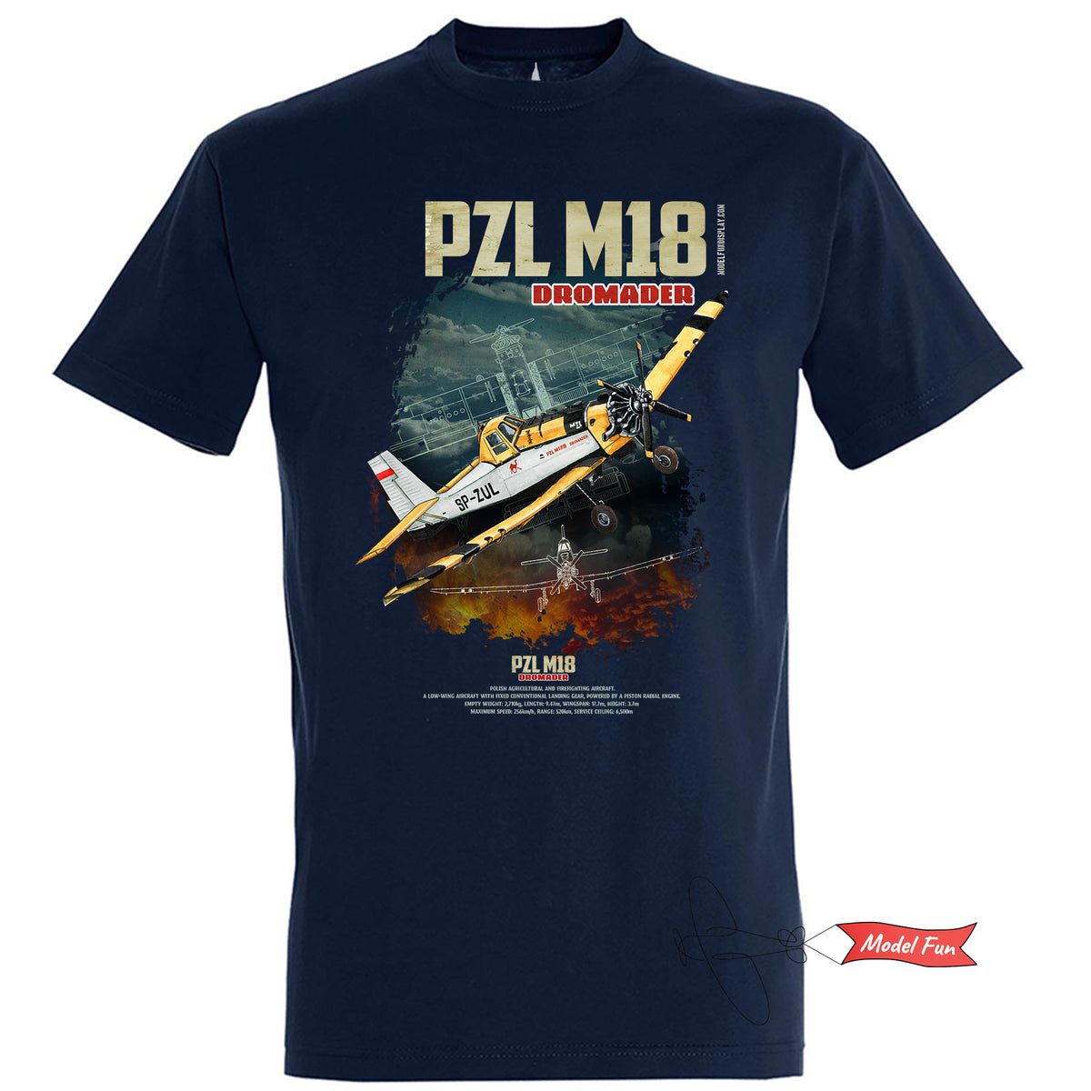 PZL M18 Dromader Aviation T-Shirt – Original Artwork by Wiktor Tabak