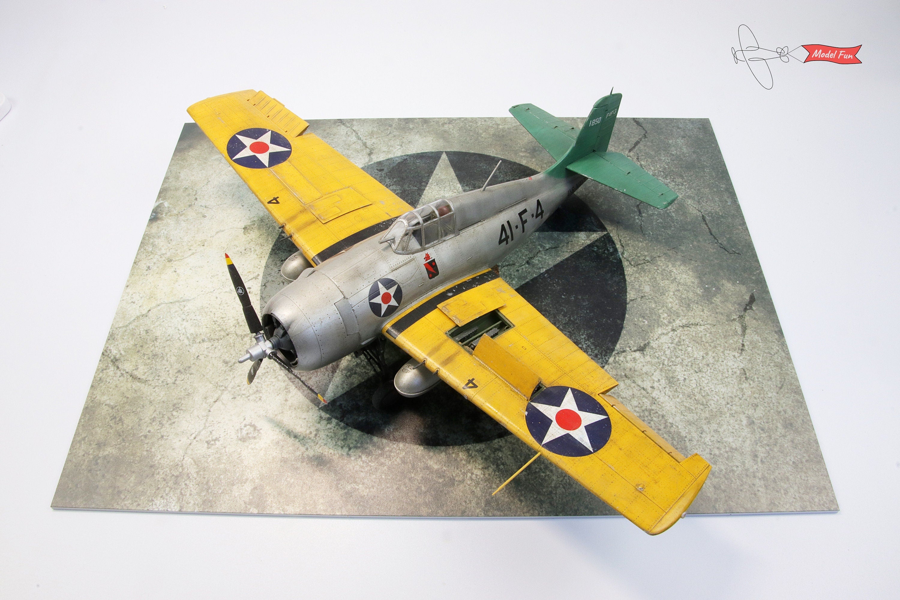 Display Base For A Model, World War II US Aircraft Military Insignia Markings On A Concrete Background, HD Quality Print On Foamex