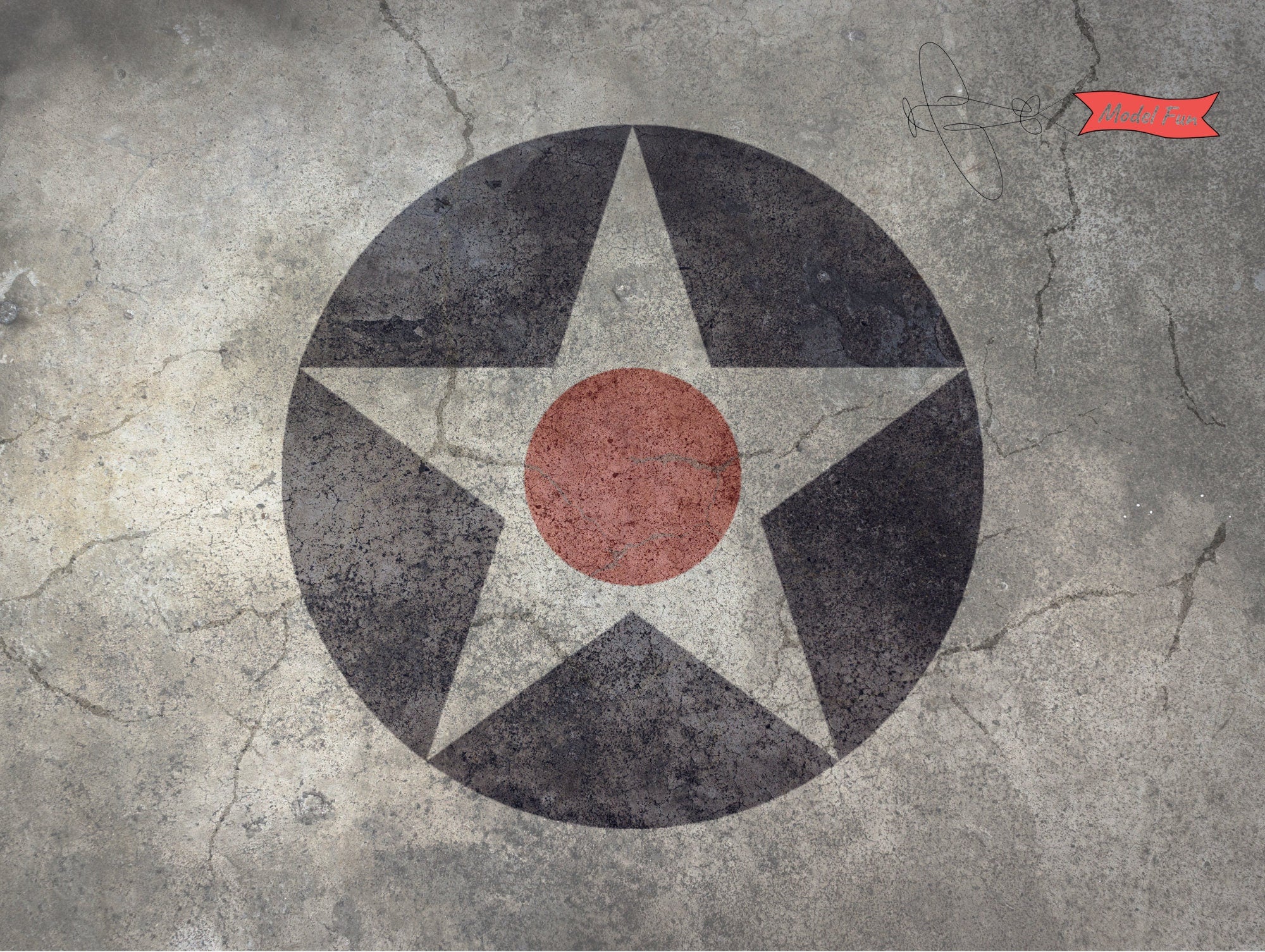 Display Base For A Model, World War II US Aircraft Military Insignia Markings On A Concrete Background, HD Quality Print On Foamex
