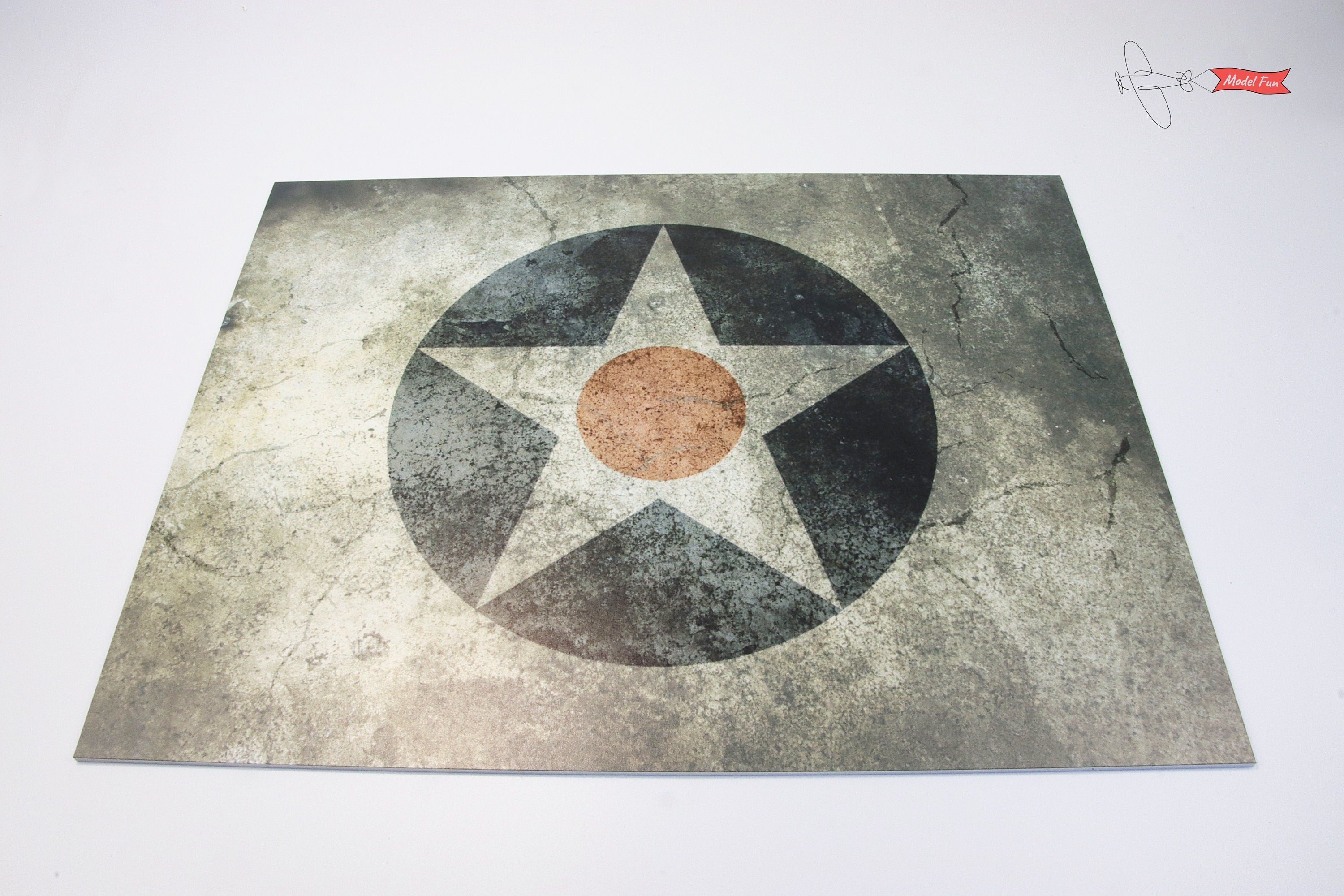 Display Base For A Model, World War II US Aircraft Military Insignia Markings On A Concrete Background, HD Quality Print On Foamex